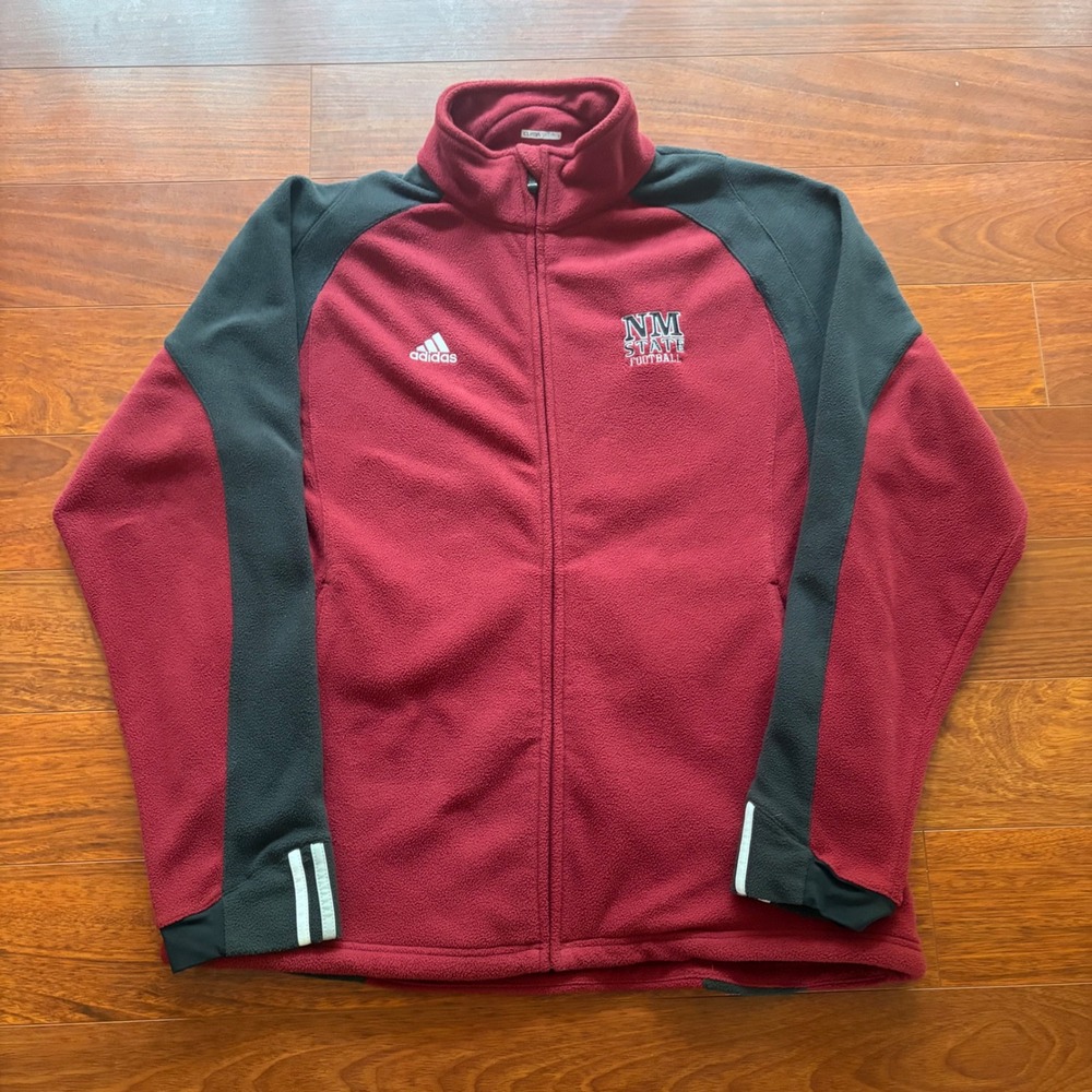 Adidas Mens NM State Football Fleece Jacket L Maroon Gray Full Zip ClimaWarm 09